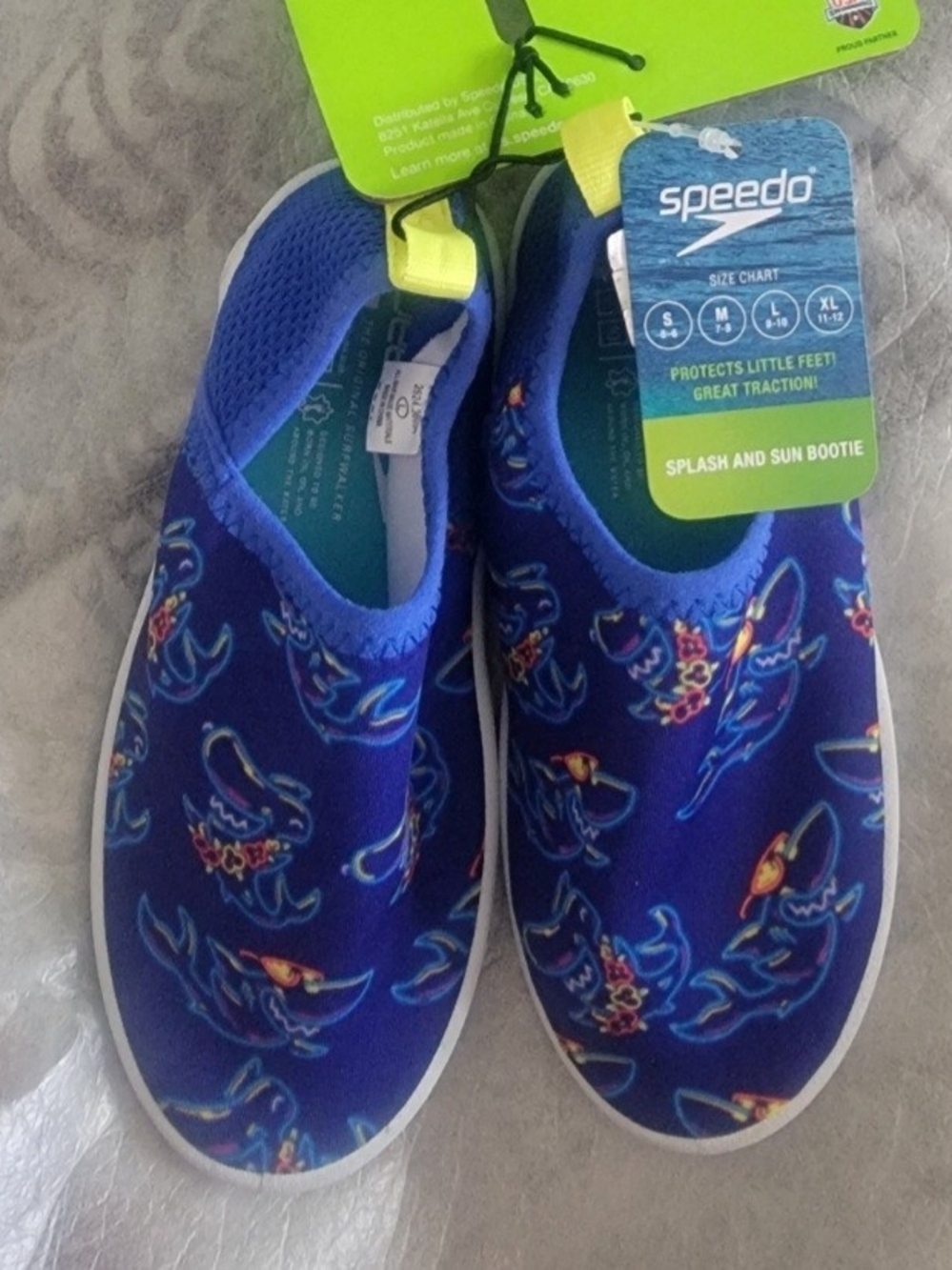Speedo Little Boys S(5/6) & L (9/10) Aqua Socks Water Shoes Blue .
